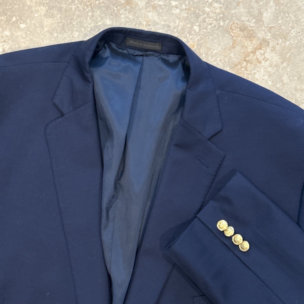 Lauren Ralph Lauren Blazer Men's 48L Navy Blue Gold 2 Button Sports Coat Wool